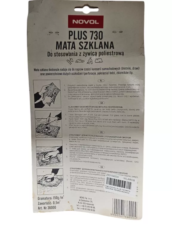 NOVOL MATA SZKLANA PLUS 730 DO ŻYWICY POLIESTROWEJ