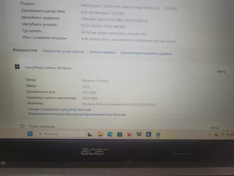 LAPTOP ACER ASPIRE 3 A315-23 N18Q13 + ŁADOWARKA @OKAZJA