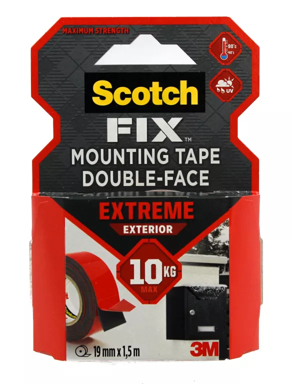 TAŚMA DWUSTRONNA SCOTCH 10 KG 19 MMX1,5 M EXTREME EXTERIOR