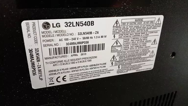 TELEWIZOR LG 32LN540B CZARNY/ BEZ PILOTA