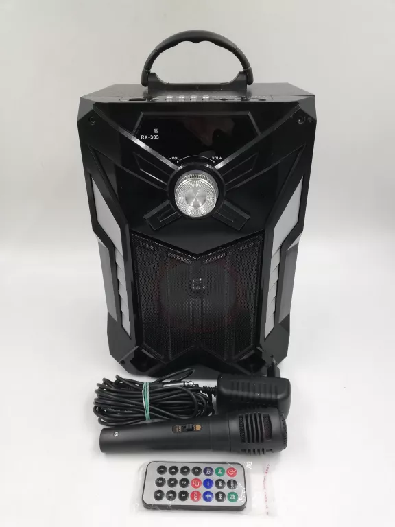 GŁOŚNIK PRZENOŚNY KARAOKE RX-303 + PILOT + MIKROFON 100W