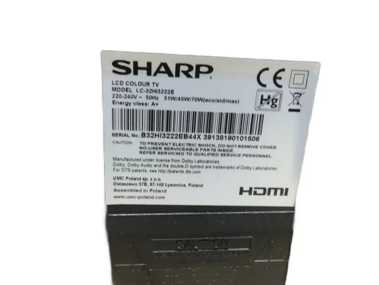 TELEWIZOR SHARP LC32HI3322E; 32" FULL HD CZARNY