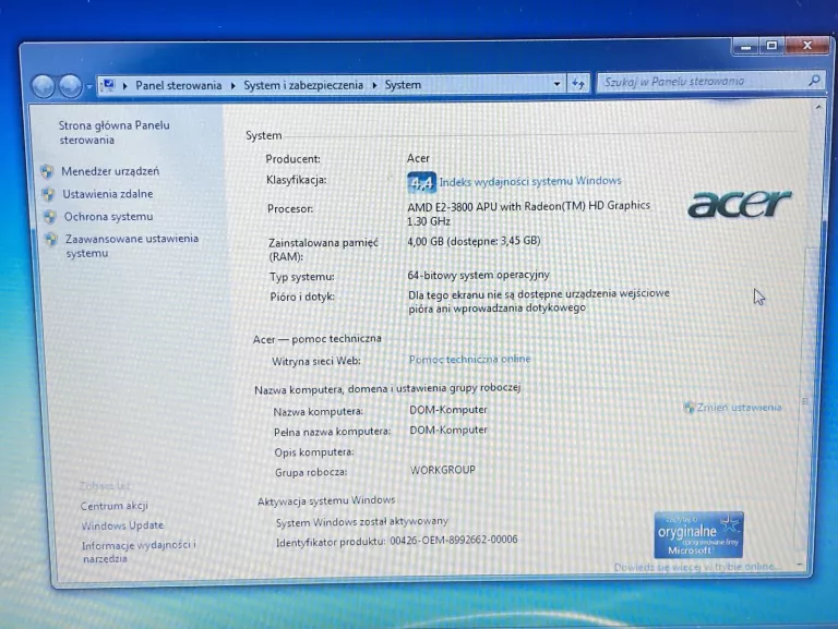 LAPTOP ACER ASPIRE E1-522 15 " AMD E2-3800 4 GB / 500 GB / WIN10