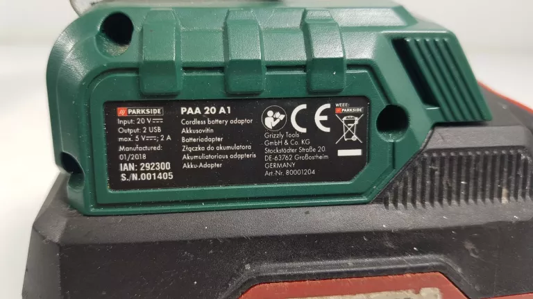AKUMULATOR PARKSIDE PAP 20 A3 20V 4AH +ADAPTER PAA 20 A1