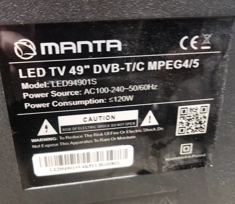 TELEWIZOR MANTA LED94901S 49CALI ODBIÓR OSOBISTY