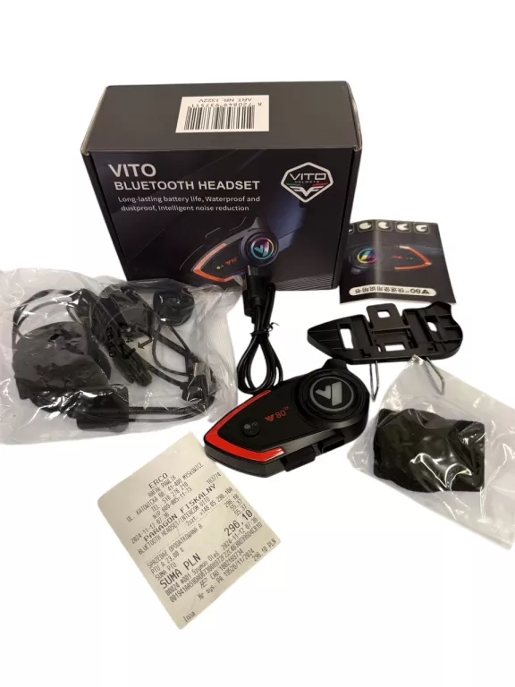 INTERKOM MOTOCYKLOWY VITO BLUETOOTH GŁOŚNIKI IPX6 WODOODPORNY