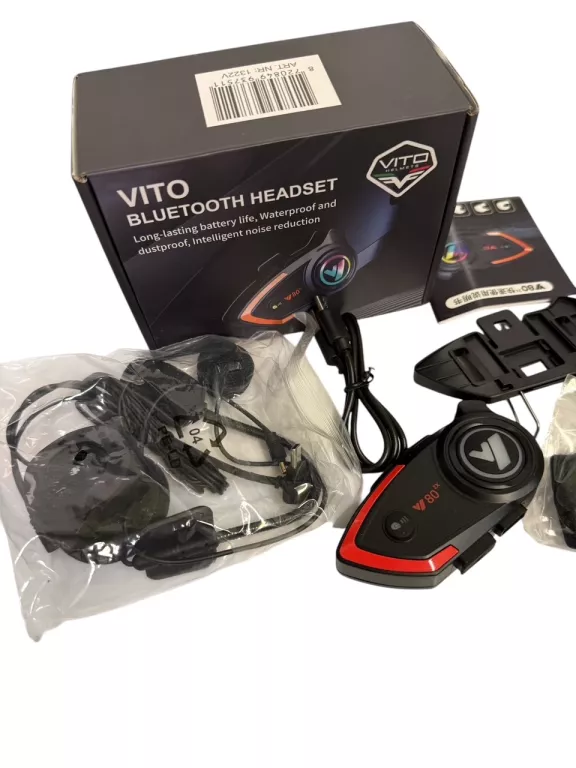 INTERKOM MOTOCYKLOWY VITO BLUETOOTH GŁOŚNIKI IPX6 WODOODPORNY