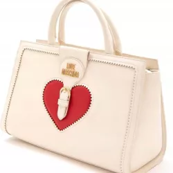 KREMOWA TOREBKA LOVE MOSCHINO BORSA PU AVORIO Z CZERWONYM SERCEM
