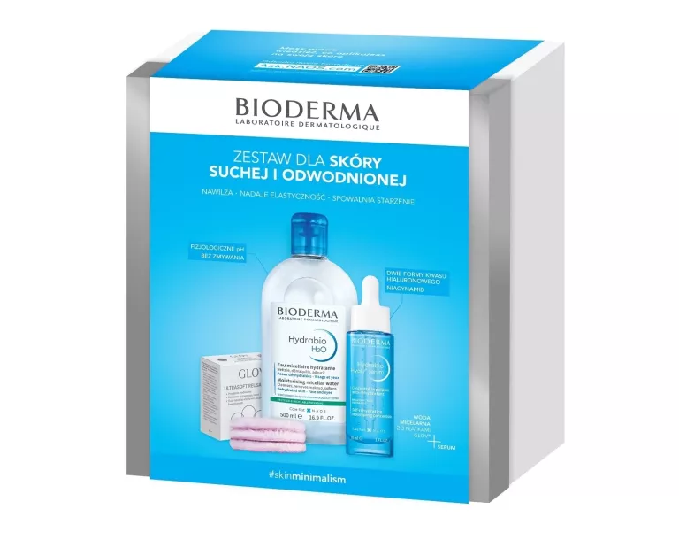 BIODERMA HYDRABIO ZESTAW KOSMETYKÓW NA PREZENT WODA MICELARNA+SERUM+PŁATKI