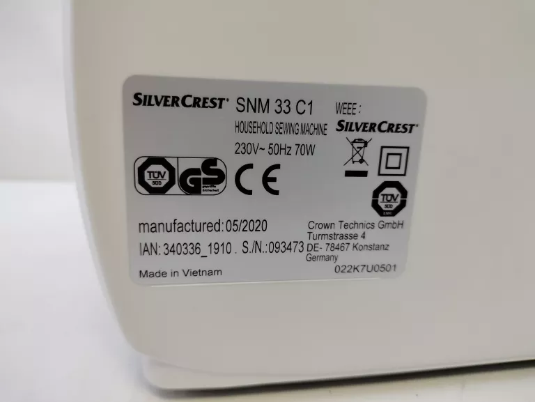 MASZYNA DO SZYCIA SILVERCREST SNM 33 C1+PEDAŁ