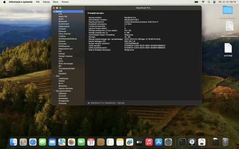 LAPTOP APPLE MACBOOK PRO A2251 2020 13,3" I7-1068NG 32GB RAM 1TB SSD