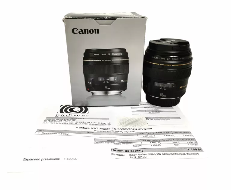 OBIEKTYW CANON 85MM F/1.8 USM STAN IDEAŁ GW