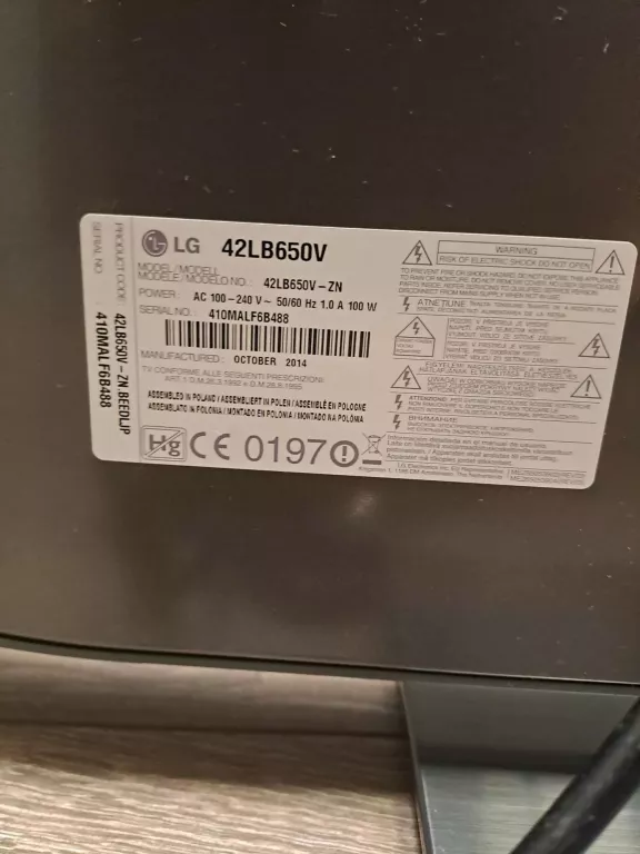 TELEWIZOR LG 42LB650V SMART TV LED+ PILOT