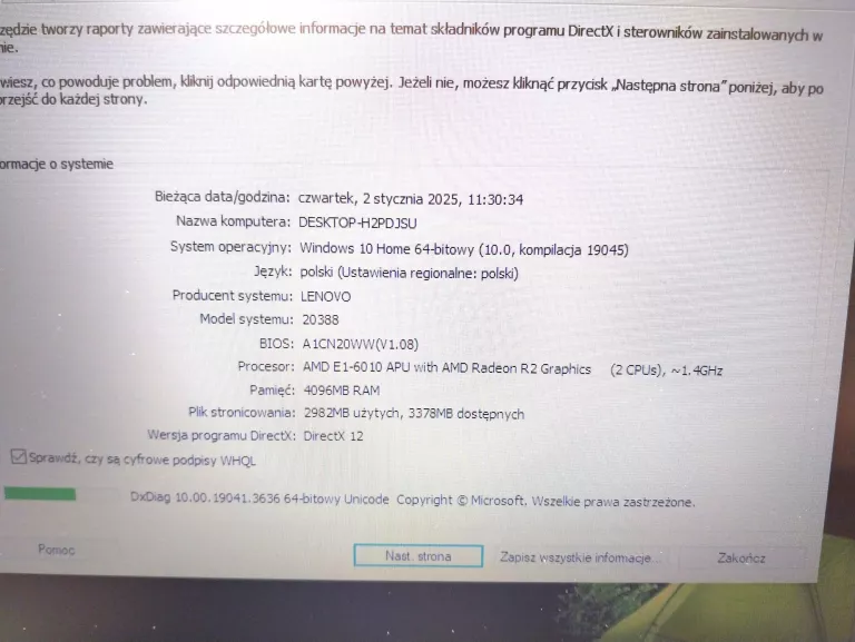 LAPTOP LENOVO B50-45 4/120GB SSD W10 AMD + ZASILACZ