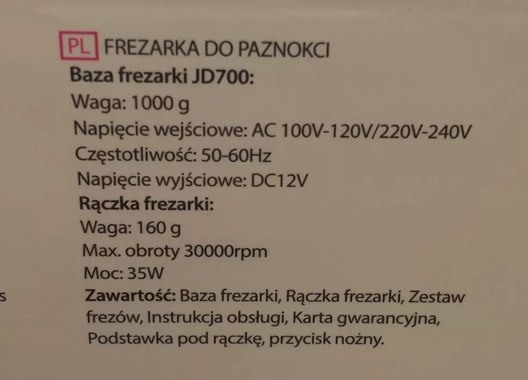 FREZARKA DO PAZNOKCI JSDA-JD700
