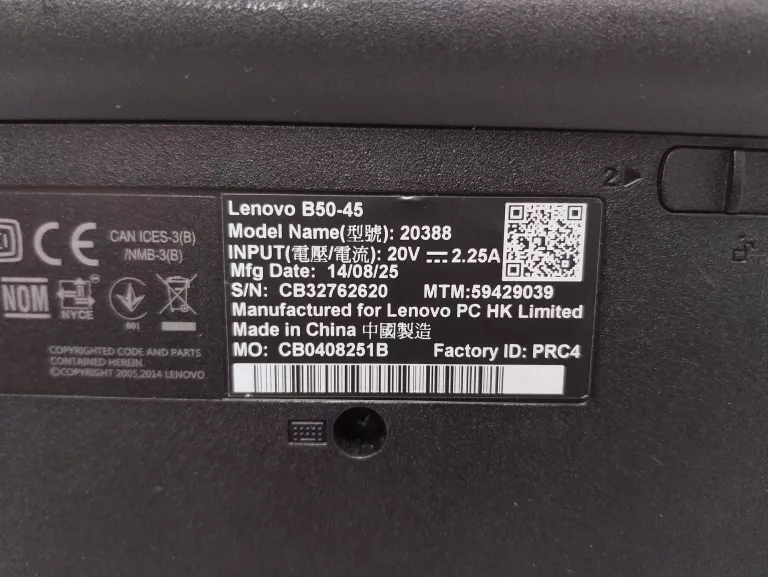 LAPTOP LENOVO B50-45 4/120GB SSD W10 AMD + ZASILACZ