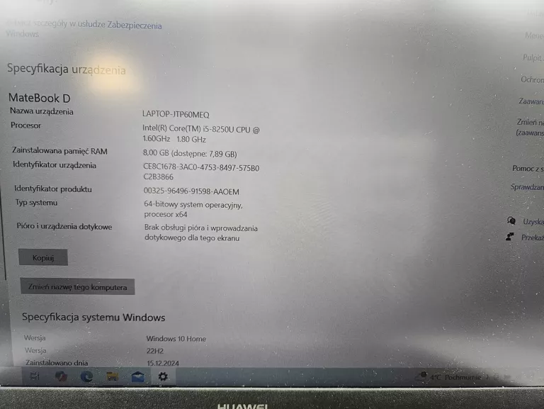 HUAWEI MATEBOOK MRC-W10 I5-8250U 8/256GB SSD W10