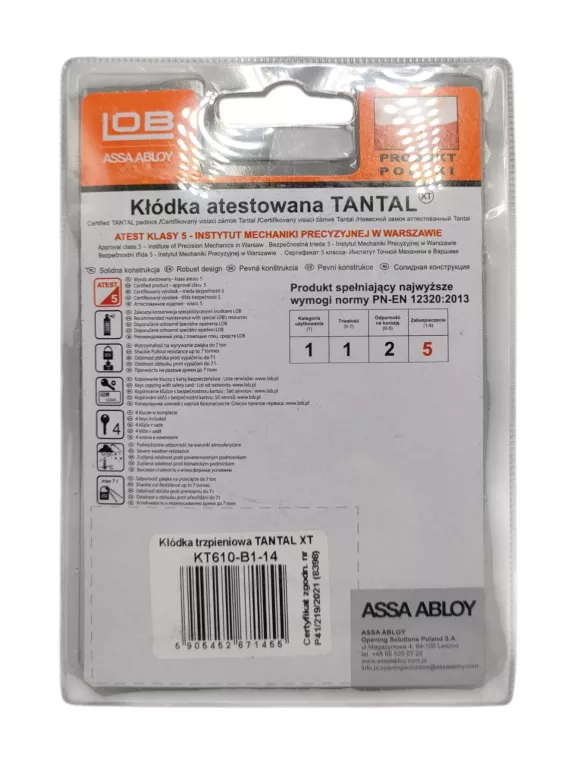 LOB KŁÓDKA TRZPIENIOWA ZNALOWA ATESTOWANA TANTAL XT KT610-B1-14-14