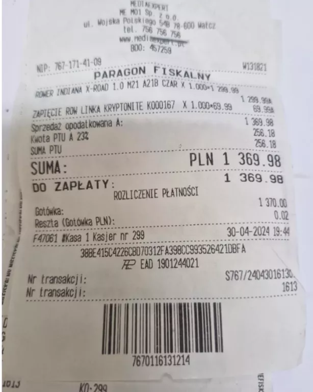 ROWER INDIANA X-ROAD 1,0 JAK NOWY