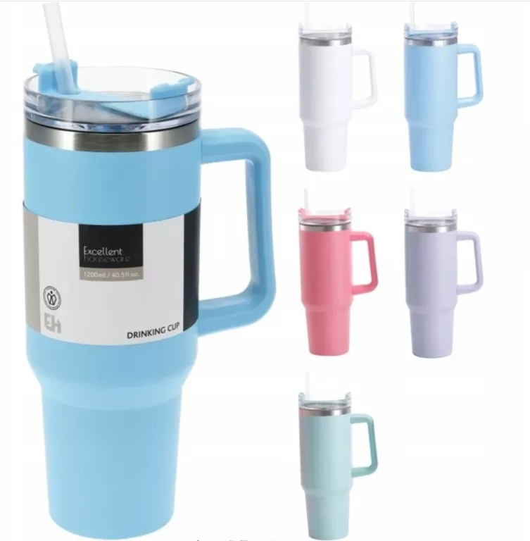 BIDON 1200 ML DRINKING CUP KUBEK TERMICZNY Z RURKĄ TURKUSOWY