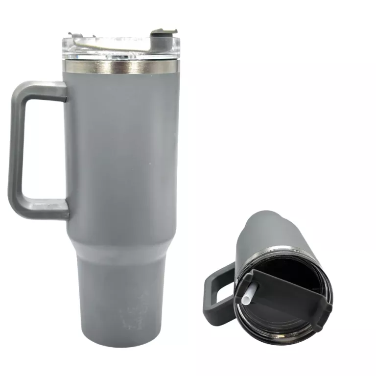 BIDON 1200 ML DRINKING CUP KUBEK TERMICZNY Z RURKĄ SZARY