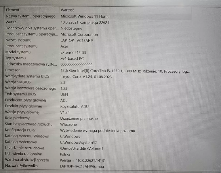 LAPTOP ACER EXTENSA 15 N22C6 RAM 16GB DYSK 512GB SSD OKAZJA !!!