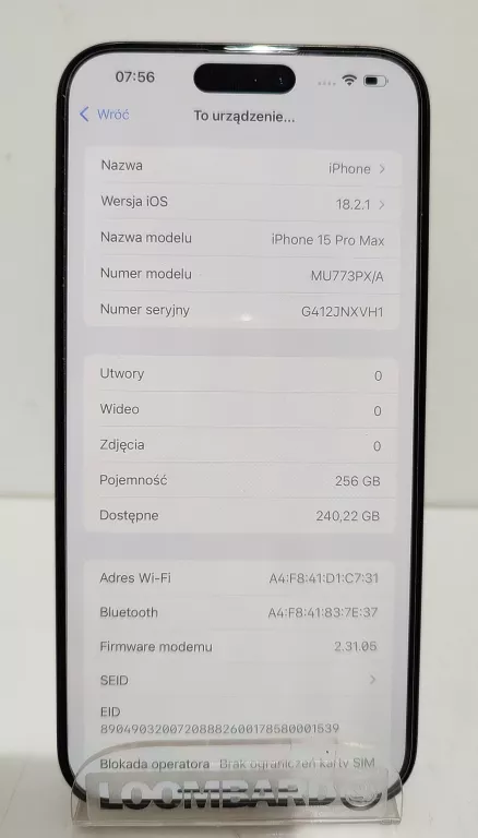 TELEFON APPLE IPHONE 15 PRO MAX 256GB BAT 94% + PUD + KAB