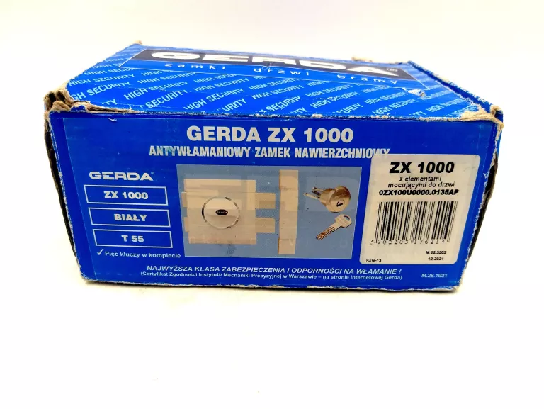 ZAMEK NAWIERZCHNIOWY ANTYWŁAMANIOWY GERDA TYTAN ZX 1000 BIAŁY 5 KLUCZY
