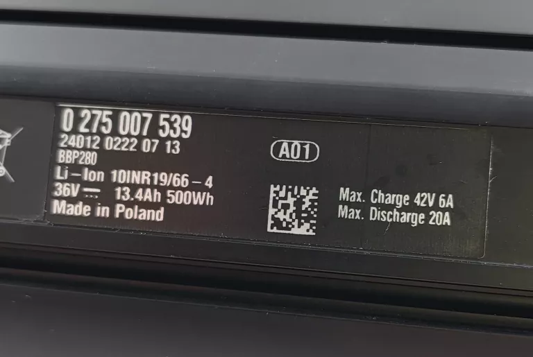 BATERIA PIONOWA DO ROWERÓW ELEKTRYCZNYCH BOSCH POWERTUBE 500 13.4 AH