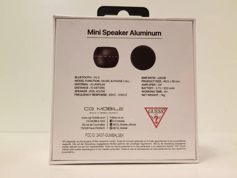 GŁOŚNIK PRZENOŚNY GUESS MINI SPEAKER ALUMINUM CZARNY 3 W IDEAŁ!