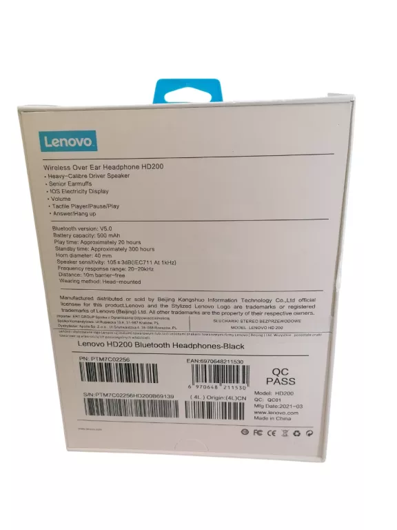 SŁUCHAWKI BEZPRZEWODOWE NAUSZNE GAMINGOWE LENOVO HD200 BLUETOOTH BT 5.0