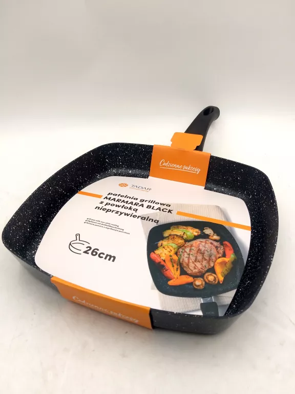 PATELNIA GRILLOWA MARMURKOWA TADAR MARMARA BLACK 26 CM BEZ INDUKCJI