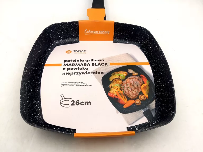 PATELNIA GRILLOWA MARMURKOWA TADAR MARMARA BLACK 26 CM BEZ INDUKCJI