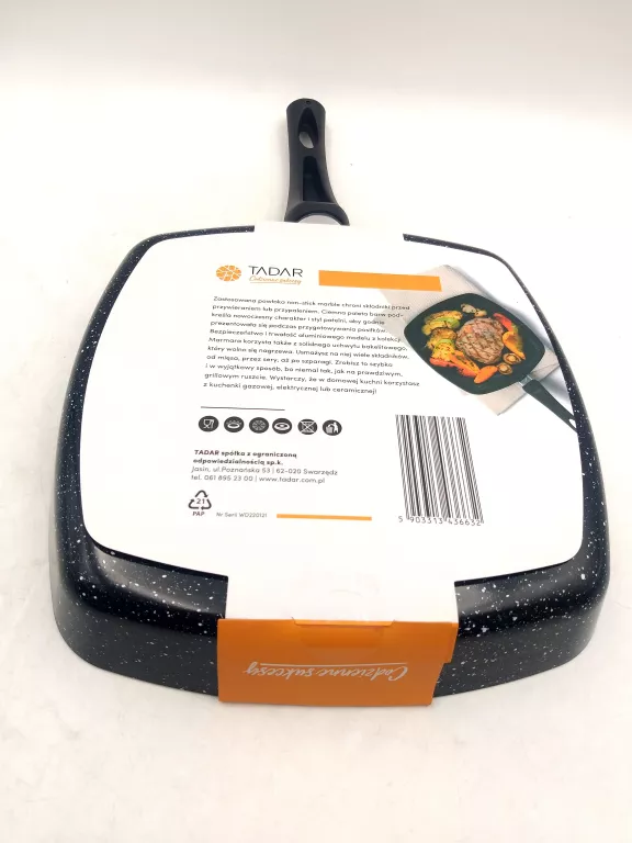 PATELNIA GRILLOWA MARMURKOWA TADAR MARMARA BLACK 26 CM BEZ INDUKCJI