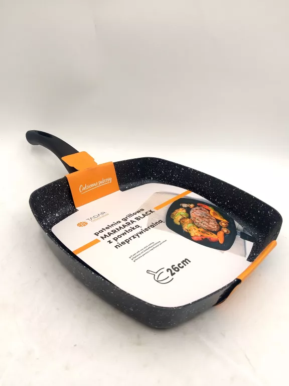 PATELNIA GRILLOWA MARMURKOWA TADAR MARMARA BLACK 26 CM BEZ INDUKCJI