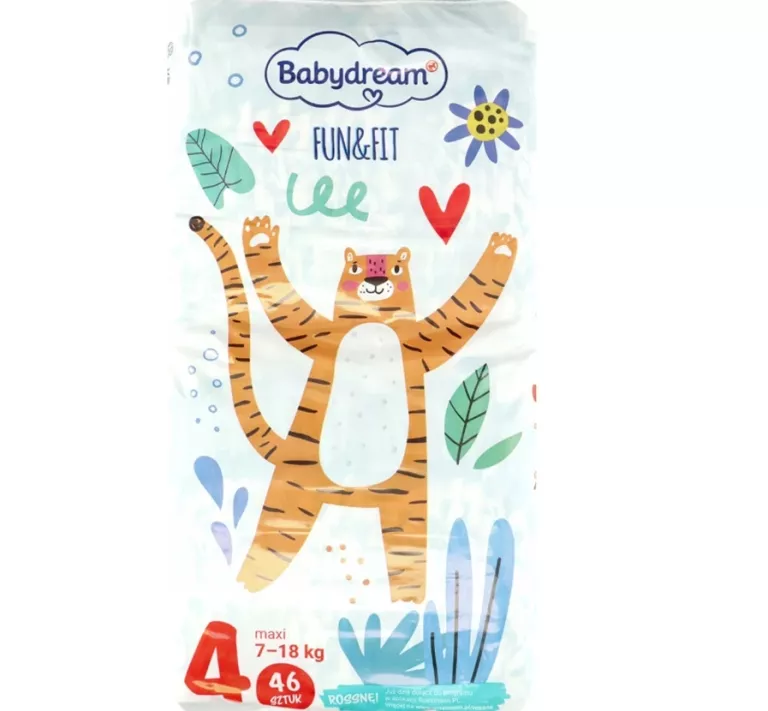 BABYDREAM FUN&FIT PIELUSZKI JEDNORAZOWE MAXI 4, 7-18 KG 46 SZTUK