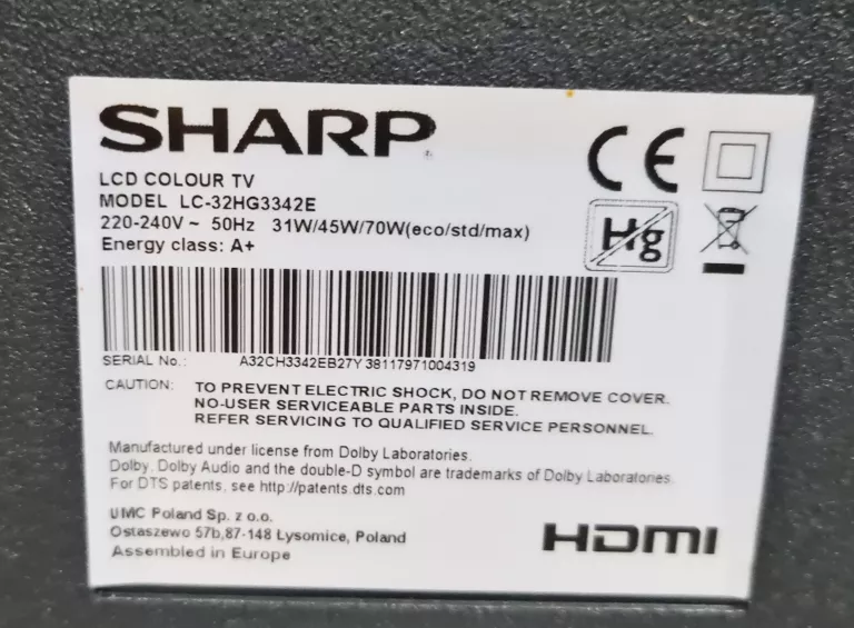 TELEWIZOR SHARP LC-32HG3342E