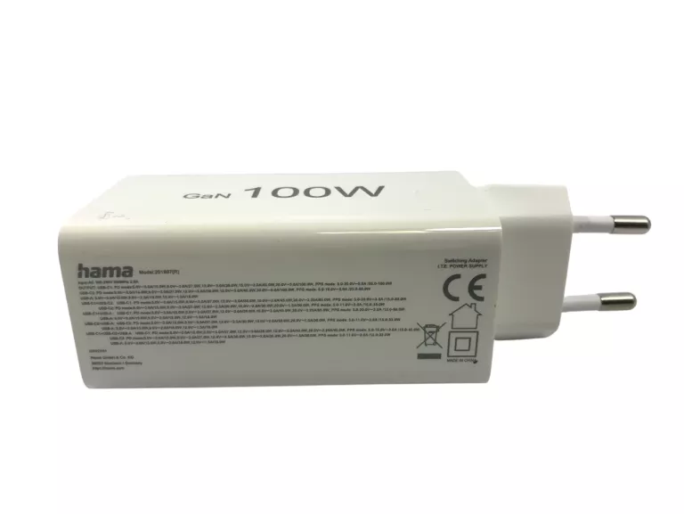 HAMA ŁADOWARKA SIECIOWA MINI 100W GAN PD/QC 2X USB-C, 1X USB-A BIAŁA