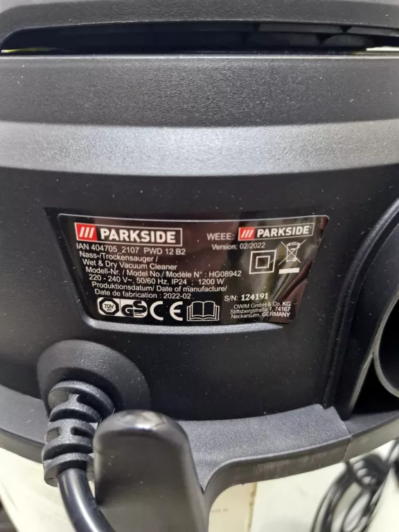 ODKURZACZ PRZEMYSŁOWY PARKSIDE PWD 12 B2 1200 W