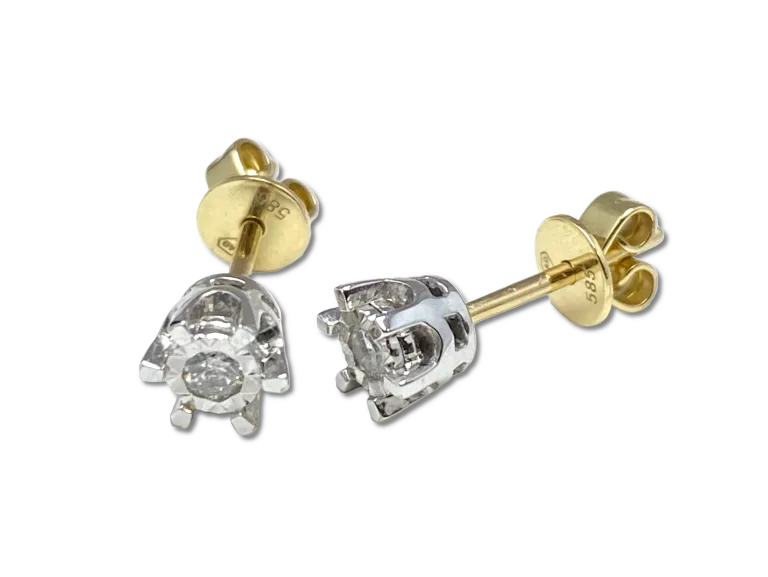 ZŁOTE KOLCZYKI 585 DIAMENTY 0,11CT 1,42G