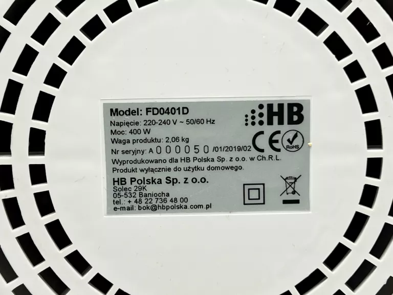 SUSZARKA DO OWOCÓW I GRZYBÓW HB FD0401D | 400W