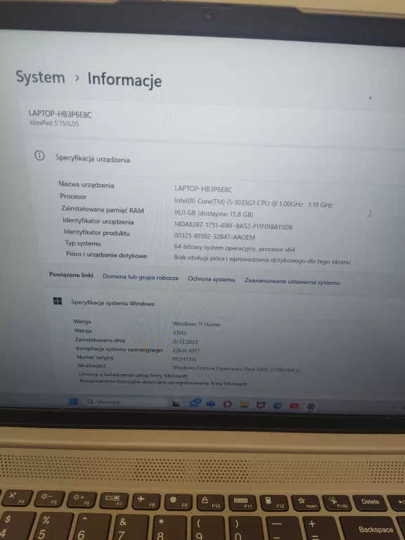LAPTOP LENOVO IDEAPAD 5 15IIL05 15,6 " INTEL CORE I5 16 GB / 1000 GB