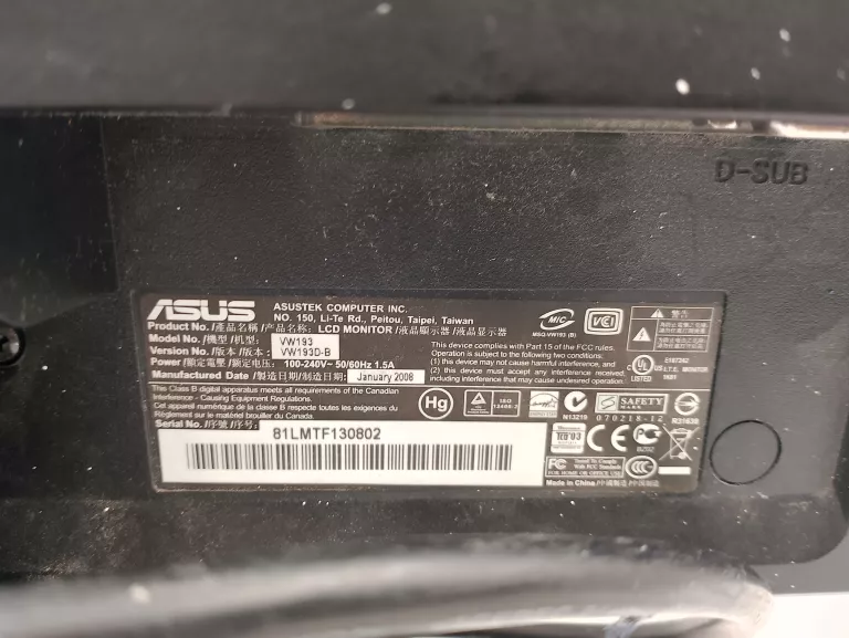 MONITOR 19" LED ASUS VW193D-B
