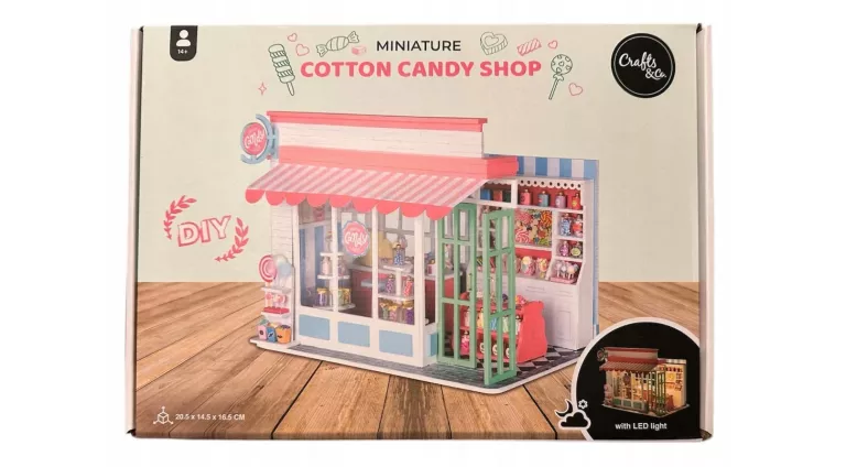 MINIATUROWY DOMEK CANDY SHOP SKLEP ZE SŁODYCZAMI DIY Z OŚWIETLENIEM LED 3D