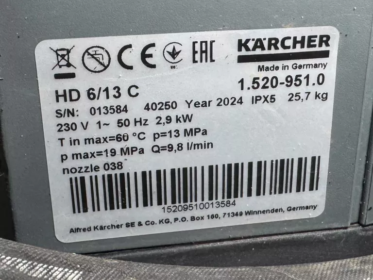 MYJKA CIŚNIENIOWA KARCHER PROFESSIONAL HD 6/13 C PLUS 1.520-951.0 590L/H