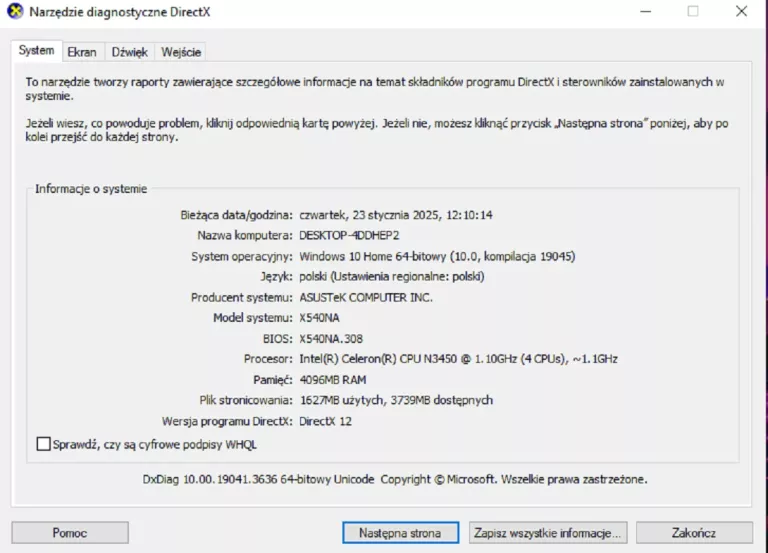 LAPTOP ASUS D540N N3450 4GB RAM 500 GB HDD