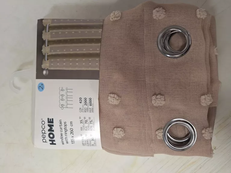 ZASŁONY PEPCO KOMPLET 2 SZT 135X260CM BEŻOWE