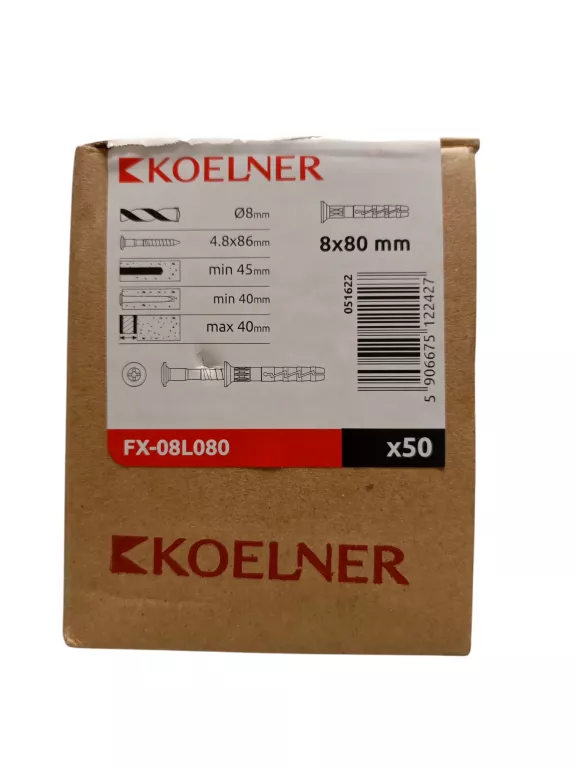 KOŁEK ROZPOROWY ZE ŚRUBĄ 8X80 MM 50 SZT. KOELNER