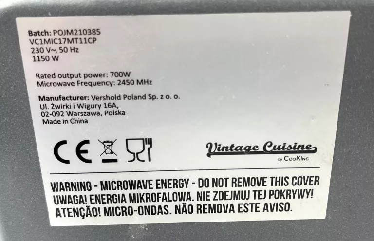 MIKROFALÓWKA VINTAGE CUISINE POJM210385
