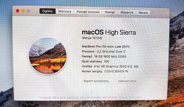 LAPTOP MACBOOK PRO 15  2011 A1286 16GB/256GB SSD I7